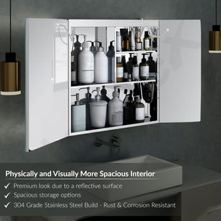 Plantex 304 Grade Stainless Steel Cabinet with LED Mirror/Bathroom Shelf for Wall with Mirror/Double Door Luxury Bathroom Cabinet (19x19 Inch-LED & Defogger/Chrome)