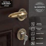 Plantex Mortise Door Lock/Main Door Handle Lock Set/Door lock for Home with Brass Lock Body & Cylinder - 3 Years of Warranty (7134, Brass Antique & PVD Gold)