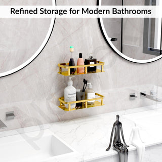 Plantex Stainless 304 Grade Steel Shelf for Bathroom/Kitchen Rack - Bathroom Accessories - Pack of 2 (12X5 Inches-PVD Gold Finish)