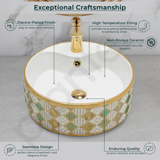 Plantex Ceramic Wash Basin for Bathroom/Tabletop Wash Basin/Round Countertop Washbasin for Living Room/Office(15.7x15.7x5.7 Inch)