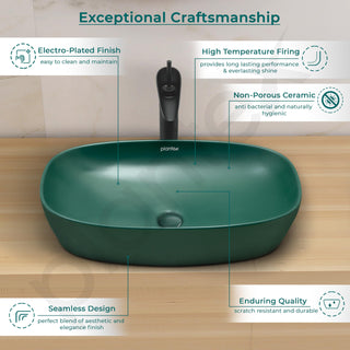 Plantex Basin for Bathroom/Ceramic Table Top Wash Basin/Over Counter Washbasin for Restaurant/Hotel (Square - Matt Green, 23 x 14.5 x 5 Inch)