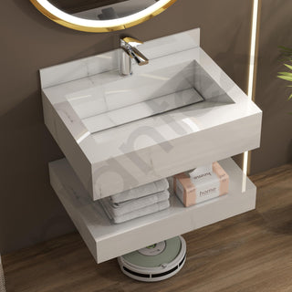 Plantex Slab Tile Vanity/Floating Vanity with Washbasin for Bathroom/Wall Mount Cabinet with Basin - (24 x 18 inch, ED-07 - Marble Finish)