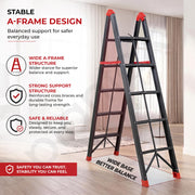 Plantex Ladder for Home 5 Steps/Foldable Step Ladder with Anti-Skid Wide Steps/Heavy-Duty Steel A-Frame Ladder/150 kg Capacity - Pack of 1 (GT-5, Black & Red)