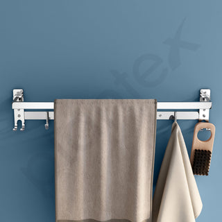 Plantex Stainless Steel Folding Towel Rod with Hooks/Towel Rack for Bathroom/24 Inch Towel Bar/Hanger/Stand/Bathroom Accessories - Pack of 1 (Chrome)
