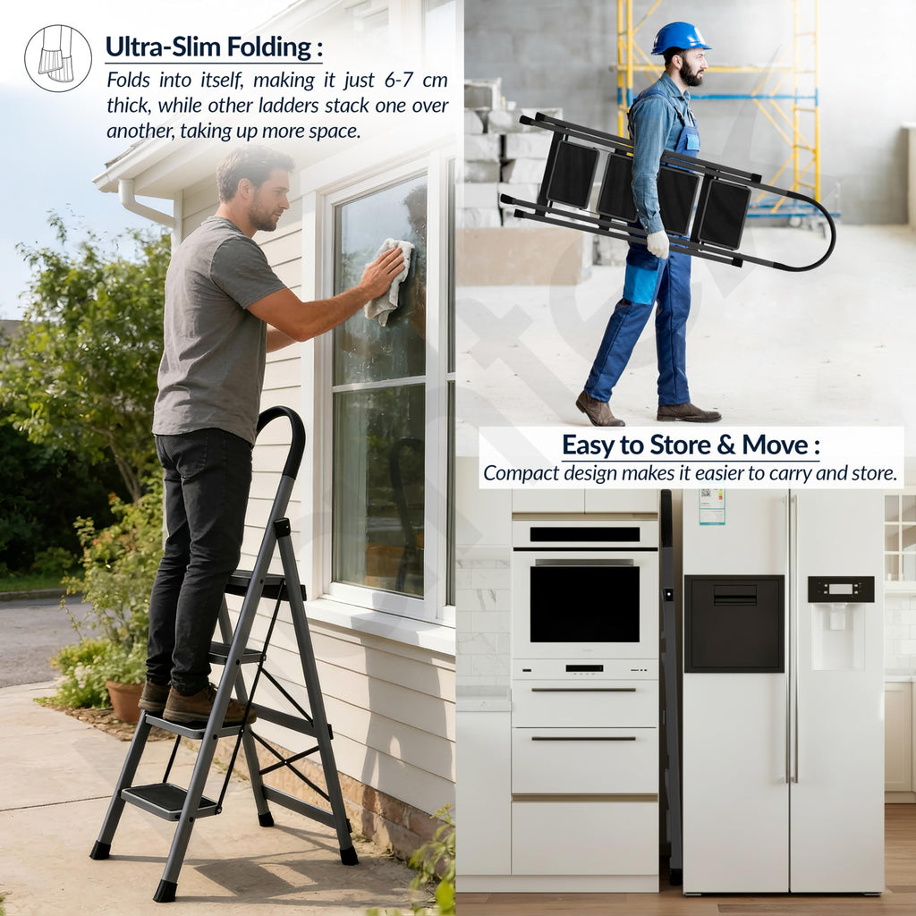 Plantex Steel Ladder for Home/Strong Foldable Wide 4 Step Ladder/Anti ...