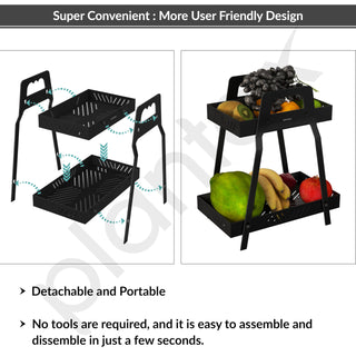 Plantex GI-Steel 2 Tier Shelf/Multipurpose Rack/Storage Rack for Kitchen/Fruit & Vegetable Basket for Kitchen - Pack of 1, (Black)