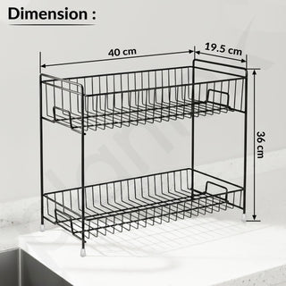 Plantex 2-Tier Stainless Steel Countertop, Tabletop Tiered Shelf Rack/Kitchen Organizer/Spice Jar Organizer/Storage Rack For Kitchen (Black)