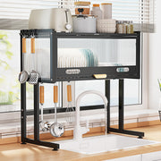 Plantex GI Steel Over The Sink Dish Drying Rack/2-Tier Dish Drying Rack/Space Saving Utensils Stand for Kitchen (Black, 88 x 28.5 x 69 CM)