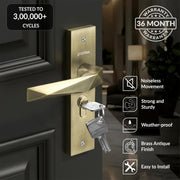 Plantex Heavy-Duty Door Lock Handle Set/ 6-Lever Lock Mechanism with 3 Years of Warranty/Mortise Lock with 3 Keys, Brass Lock Body & Cylinder - (8129-Brass Antique)