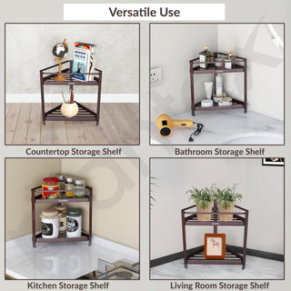 Plantex Bathroom Organiser Stand/Carbon Steel Bathroom Corner Shelf/2 Tier Corner Freestanding Shelf/Multipurpose Rack for Home - Pack of 1 (Brown)
