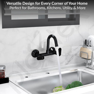 Plantex Pure Brass Sink Mixer Tap Hot and Cold with Water Saving Aerator/360° Swivel Spout fo Sink Tap with Brass Wall Flange -7 Year Warranty by Plantex (ORN-214-Black)
