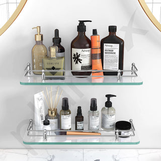 Plantex Transparent Bathroom Glass Shelf/Glass Shelf for Living Room/Kitchen/Multipurpose Wall Storage Bathroom Organiser-(Polished, 12x6 Inches, Pack of 2)