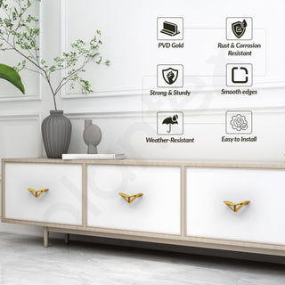Plantex Knobs for Drawers/Drawer Knobs/Triangle Knob for Cabinets/Drawer Handle/Pull-Push Knob for Kitchen/Bedroom Drawers - Pack of 3 (Gold)