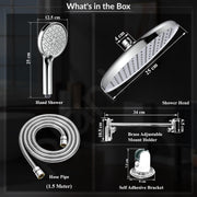 Plantex Shower For Bathroom Full Set with 3-Mode Hand Shower/304 Stainless Steel Flexible Hose Pipe & Hand Shower Holder-Chrome