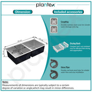 Plantex Heavy Duty Stainless Steel Double Bowl Sink For Kitchen/Handmade Kitchen Sink with 25 Years Warranty by Plantex/Sink with Coupling, Hose Pipe and Drying Rack (Silver Matt - 37x18x9 Inches)