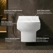 Plantex Commode for Toilet/Ceramic Western Toilet/Square Wall Hung Commode with Soft Closing Toilet Seat - P Trap Outlet - (White)