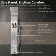 Plantex Shower Panel/6 in 1 Shower System/304 Grade Stainless Steel Handshower with Waterfall Outlet/Tub Spout/Body Massage Spray With Hot &cold Mixer- (1015, Chrome)