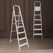 Plantex Legend 6 Step Aluminium Ladder for Home/Wide Anti-Skid Steps/Capacity Upto 150 kg/5 Year Manufacturer Warranty (Orange-Silver)