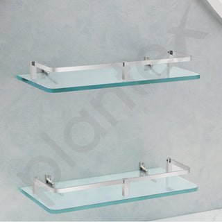 Plantex Frosted Glass Shelf for Bathroom/Kitchen Shelf for Wall/Living Room Wall Storage Shelf with Chrome Finish Brass Railings and Brackets (12x6 Inches - Pack of 2)
