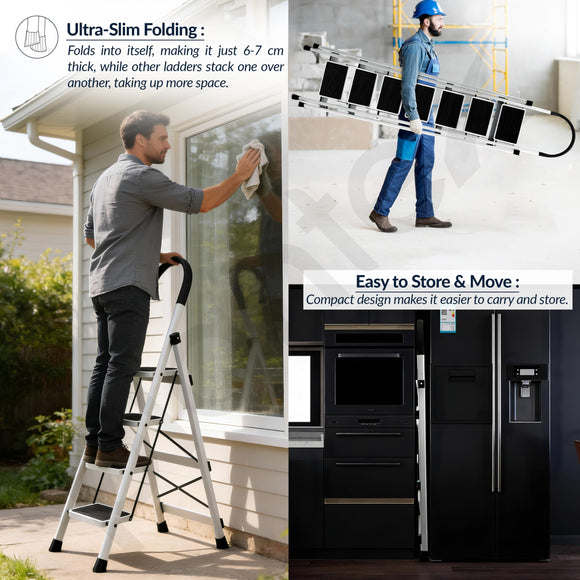 Plantex Steel Ladder for Home/Strong Foldable Wide 7 Step Ladder/Anti ...