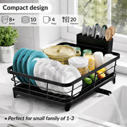 Plantex Stainless Steel Dish Drying Rack/Vessel Drainer Basket with Tray/Smart Drainage Drainboard with Detachable Cutlery Holder/Utensils Drying Rack for Kitchen- (43 X 32 X 12 cm, Black)