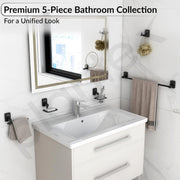 Plantex 304 Grade Stainless Steel Bathroom Accessories Set of 5 - Towel Rod/Hand Napkin Hanger for Wash Basin/Soap Case/Toothbrush Holder/Robe Hook - Darcy (Black)