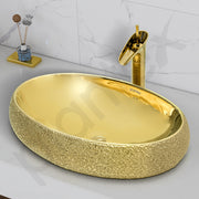 Plantex Table Top Wash Basin For Bathroom/Designer Ceramic Basin/Countertop Vessel Sink Basin - Indo-European Collection (Gold - 23.6 x 16 x 6 Inch)