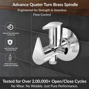 Plantex Pure Brass 2-Way Angle Valve Tap for Bathroom with Brass Wall Flange & Teflon Tape- Quarter Turn Tap (PAC-1808-Chrome Finish)