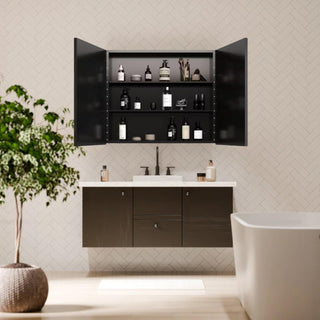 Plantex Aluminium Framed Mirror Box for Bathroom/Double Door Heavy-Duty Steel Body Mirror with Storage - 24x32 Inch, Black