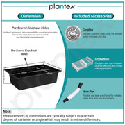 Plantex Matt Quartz Kitchen Sink/UV Protected Kitchen Sink/Undermount Sink For Kitchen/Granite Single Bowl Sink With Coupling (Nano Black, 20X30 Inches)