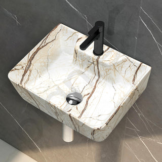 Plantex Wall Mount Wash Basin for Bathroom/Designer Ceramic Small Washbasin/Rectangle Countertop Wash Basin/Home/Office (16 x 12 x 4.5 Inch)