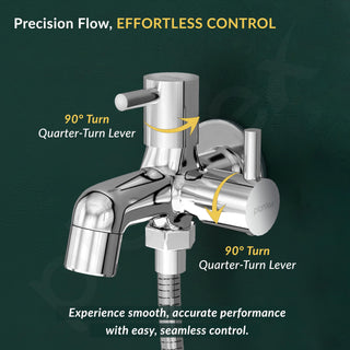 Plantex Two Way Bib Cock Tap with Water Saving Nozzle Attachment/Compatible for Washing Machine/2 in 1 Bib Tap with Wall Flange and Teflon Tape-(MKS-1275-Chrome)