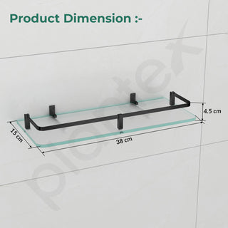 Plantex Frosted Glass Shelf for Bathroom/Shelf with Brass Railings and Brackets/Shelf for Living Room/Bedroom/Kitchen - Pack of 3 (15 x 6 inch, Black)