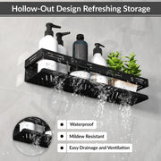 Plantex No Drill Bathroom Shelves/Stainless Steel Self Adhesive Shelf for Bathroom/Wall Shelf for Kitchen/Bathroom Shelf- Pack of 2 (16 x 4 Inch - Black)