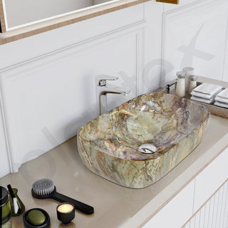 Plantex Ceramic Tabletop Basin/Square Washbasin/Basin for Bathroom/Washbasin for Bathroom, Restaurant, Hotel (Marble Finish, 18 x 13 x 5.5 Inch)