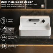 Plantex Wash Basin for Bathroom with 10 Years Glaze Warranty/Ceramic Tabletop WashbasinWall mount Basin with Dual Waterflow Modes/Hot and Cold Adjustable Knob(White, 24 x 18.5 x 10 Inch)