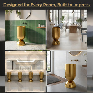 Plantex Stainless Steel Pedestal Basin for Bathroom/One Piece Free Standing Round Wash Basin for Living Room/Hotel (Gold)