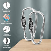 Plantex 3-Digit Code Combination Lock/Number Lock/Portable Luggage Lock/Travel Lock for Briefcase/Laptop Bags - Pack of 2 (Silver)