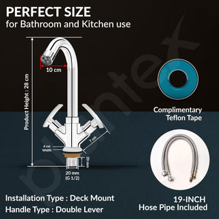 Plantex Wash Basin Tap with High Arch 360° Swivel Spout/Basin Mixer Tap with Water-Saving Aerator with Teflon Tape-(SMR-1260-Chrome)
