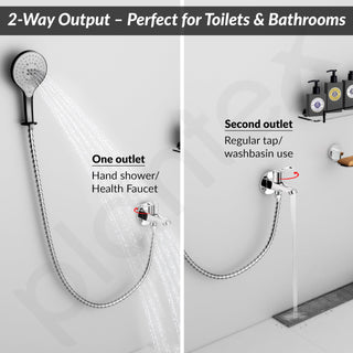 Plantex Pure Brass 2 in 1 Tap for Washing Machine/2-Way Bib Cock for Bathroom with Brass Wall Flange & Teflon Tape - (Chrome)