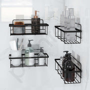 Plantex No Drill Bathroom Organiser/GI Steel Self Adhesive Shelf/Kitchen Shelf with Magic Sticker/Bathroom Accessories Set - Black, Powder Coated (Pack of 4)
