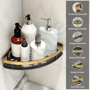 Plantex Corner Shelf for Bathroom Wall Mount/Aluminium Kitchen Corner Stand for Wall with Golden Railing & Magic Stickers/Bathroom Accessories Self Adhesive (9x9 inches, Gold & Black) - Pack of 2