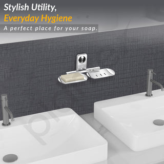 Plantex Double Soap Dish/Stainless Steel Soap Holder/Stand/Case/Soap Storage for Bathroom/Bathroom Accessories - Pack of 1 (Chrome)
