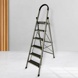 Plantex Ladder for Home-Foldable Aluminium 6 Step Ladder-Wide Anti Skid Steps/Strong Wide Steps Ladder (Anodize Coated-Gold)