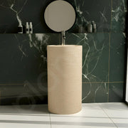 Plantex Ceramic Pedestal Basin for Bathroom/One Piece Pedestal Free Standing Round Wash Basin for living Room/Hotel (Beige)