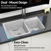 Plantex UV Protected Kitchen Sink/Quartz Sink for Kitchen/Double Bowl with Coupling and Hose Pipe (Mosaic Grey - 31x18inch)