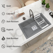 Plantex Kitchen Sink/Quartz Single Bowl Kichen Sink with Hose Pipe and Square Coupling/Under Mount Kitchen Sink - (Grey, 21 x 18 inch)