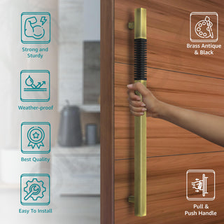 Plantex Door Handle/Stainless Steel Handle for Main Door/24 Inch Pull-Push Handle for Home/Office/Hotel - Pack of 1 (Brass Antique and Black) - 3 Years Warranty
