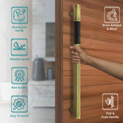 Plantex Door Handle/Stainless Steel Handle for Main Door/24 Inch Pull-Push Handle for Home/Office/Hotel - Pack of 1 (Brass Antique and Black) - 3 Years Warranty