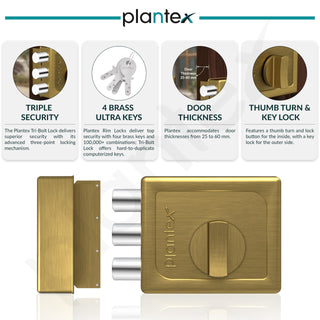 Plantex Heavy Duty Tri Bolt Keypad Lock with Key & Knob for Main Door/Suitable on Single Door for Home,Office,Hotel (Brass Antique)